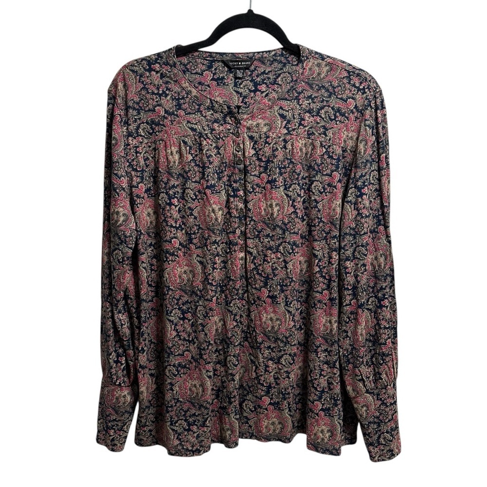 Lucky Brand long sleeve paisley print popover blouse top XL